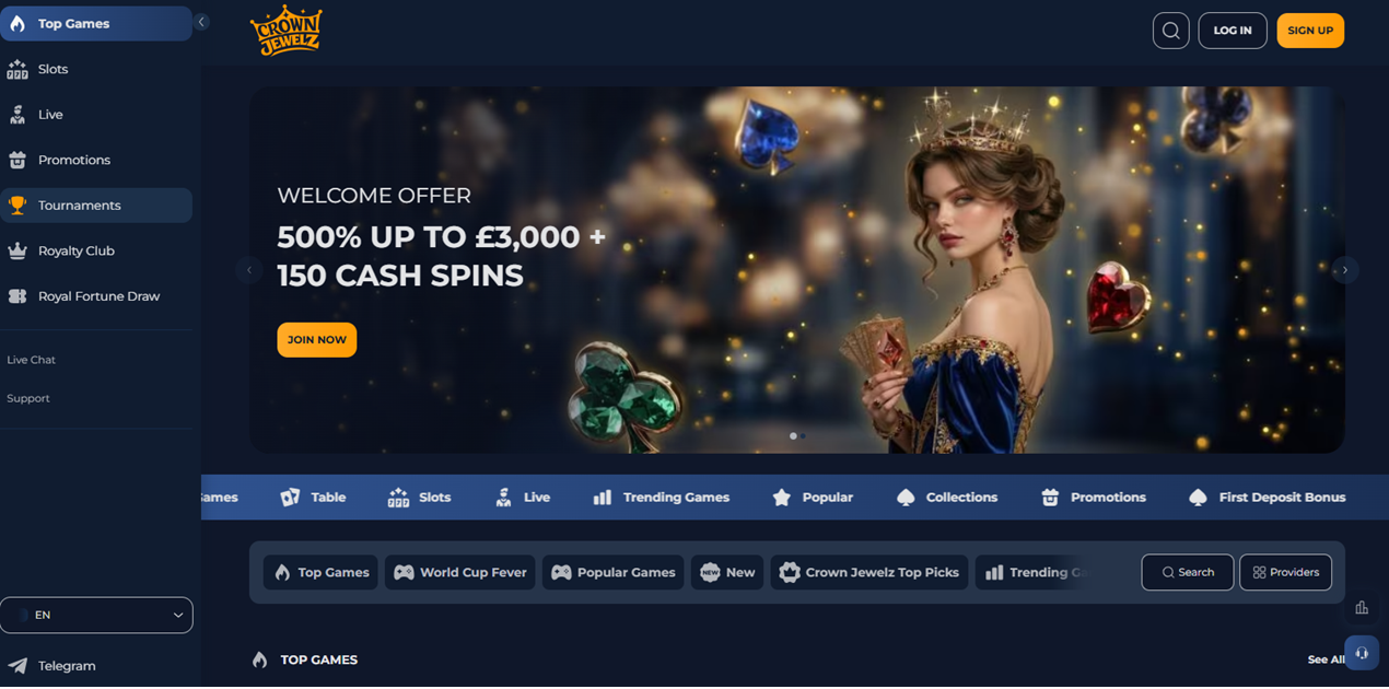 CrownJewelz casino website screenshot