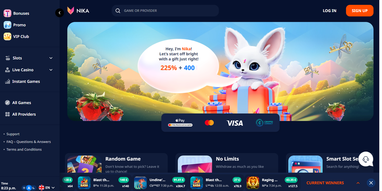 Nika Casino casino website screenshot