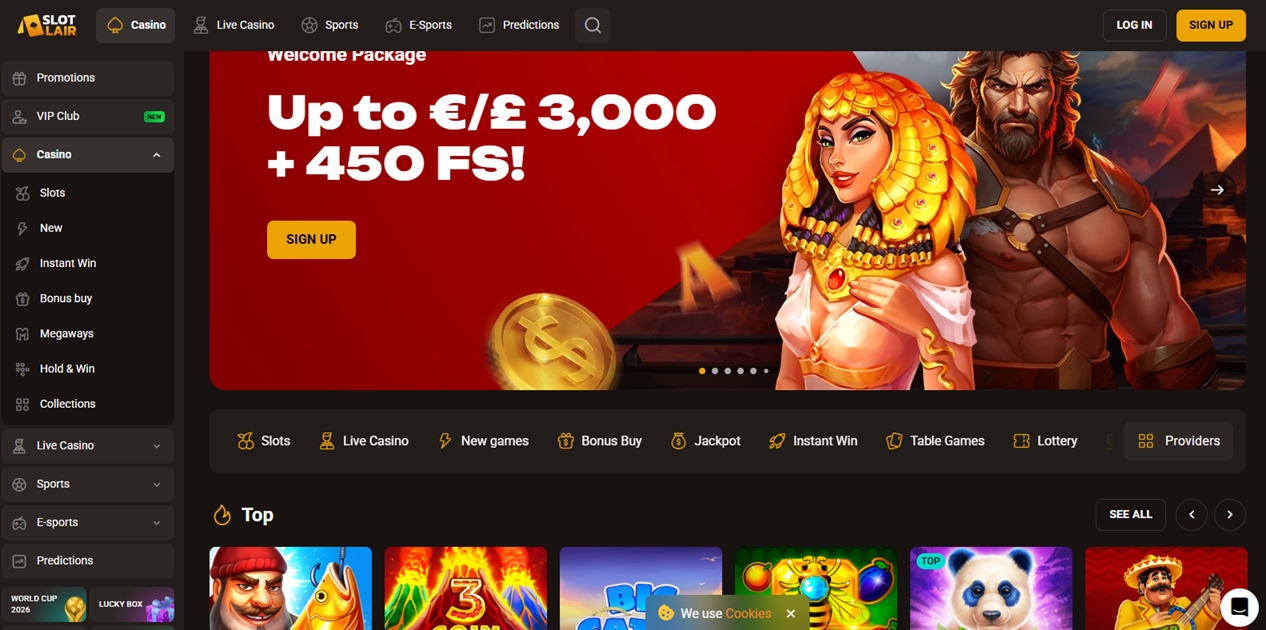 SlotLair casino website screenshot
